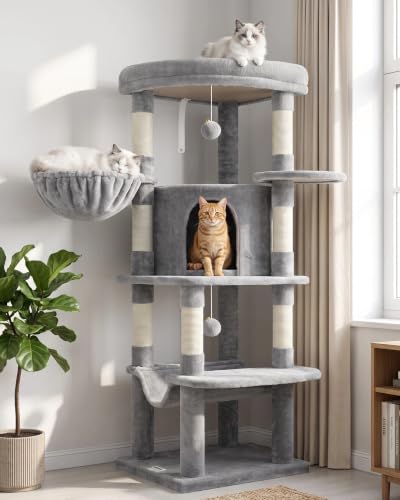 Corner Cat Tree Tower with Scratching Post (51inch / Light Gray)