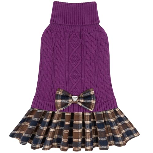 Dog Sweater Dress for Small Dogs Turtleneck Thick Knit Pullover (Medium (9-16lbs) / 07# purple)