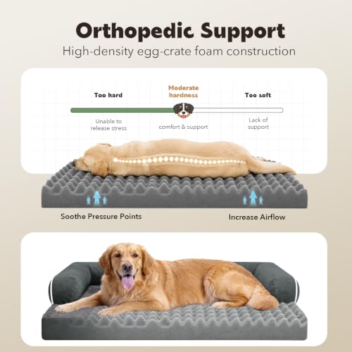 Orthopedic Waterproof Dog Bed Pet Couch with Bolster for Medium Dogs (30.0"L x 22.0"W x 6.5"Th / Dark Grey)