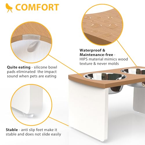 Elevated Dog Bowls (Teak - White / Large: 10'' Tall-48oz Bowl)
