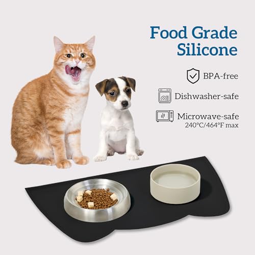Cat Food Mat Silicone Pet Feeding Mat (20"L x 12"W / Black)