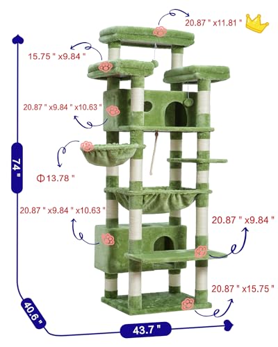 Cat Tree 74" Tower for Large Cats (74 inch / Green)