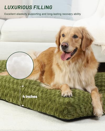 Washable Dog Beds Large Sized Dog Crate Bed Plush Mat 47"x29" Green (Green / 47.0"L x 29.0"W x 4.0"Th)
