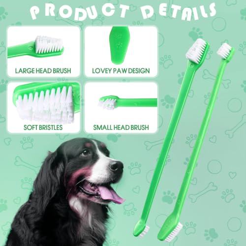 200 Count Dog Toothbrush Double Headed Long Handle Soft (Green)