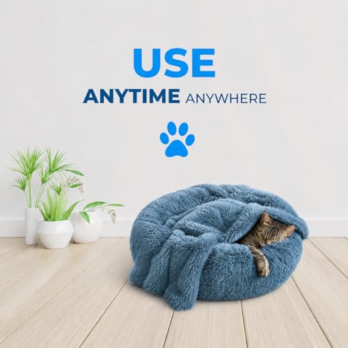 Cat Beds for Indoor Cats & Small Dog (Navy Grey-C / 23.00" x 23.00" x 7.00")
