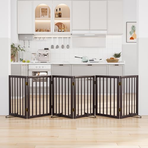 Freestanding Pet Gate 55 (Bamboo Dog Gate Brown / 6 Panel - 110 inches Wide)