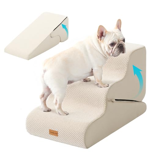 Dog Stairs for Small Dogs 16.5" H (Beige / 2 in 1 15.7"x26.7"x16.5")