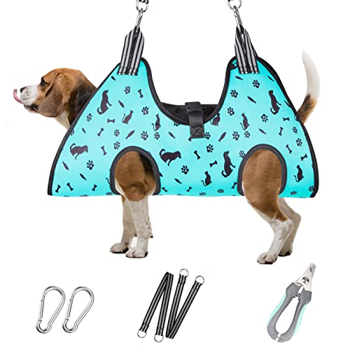 Dog Grooming Hammock (M for Medium Dogs 40LB / Cyan)