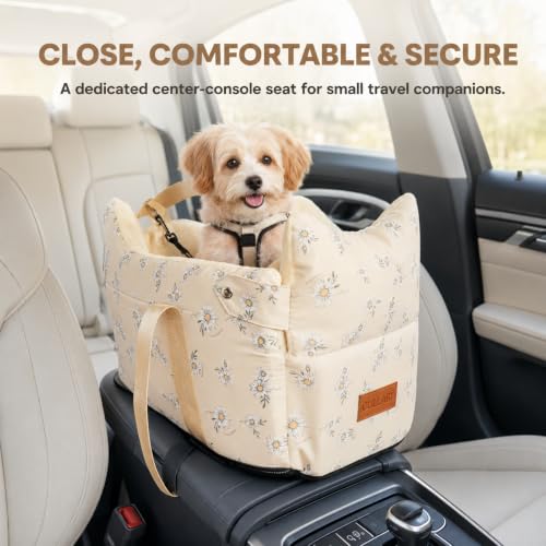 Center Console Dog Car Seat Safe Travel for Small Dogs Under 15 lbs (Yellow)