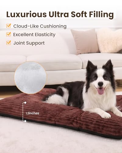 Washable Dog Crate Bed Kennel Mat for Large Dogs (Brown / 48.0"L x 29.0"W x 3.5"Th)