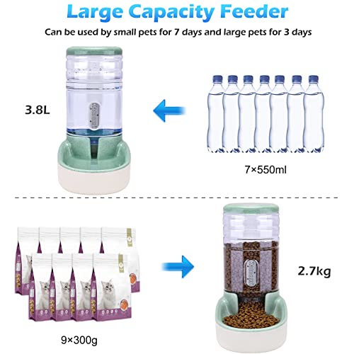 Automatic Dog Cat Feeder and Water Dispenser Gravity Food Feeder and Waterer Set with Pet Food Bowl for Small Medium Dog Puppy Kitten (Green)
