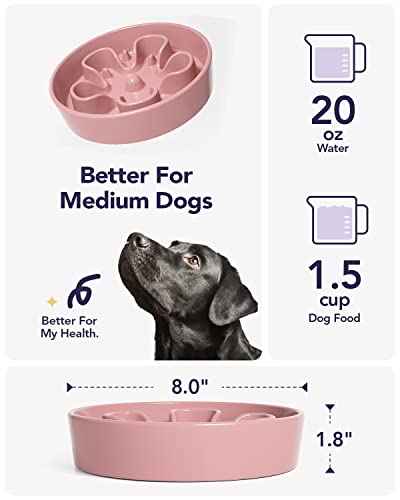 Slow Feeder Dog Bowls Ceramic (Pink Bloom / M-1.5 Cups)