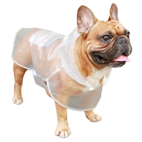 English Bulldog Raincoat American Pitbull Rain Coat Jacket Poncho Packable Waterproof Adjustable with Reflective Straps Lightweight for Short Thick Large Dogs (Clear / X-Large ( 45 - 55 lbs ))