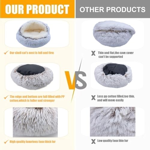 Calming Round Dog Bed & Cat Cave with Hooded Cover (20x20inch / Coffee)