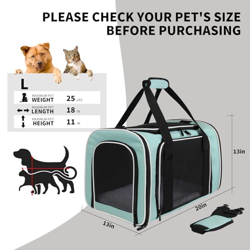 Cat Dog Carriers Soft (17.0"L x 11.0"W x 11.0"H / green)