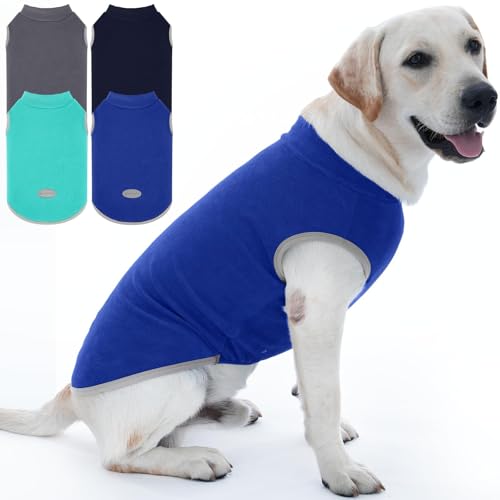 4 Pack Fleece Dog Sweaters Vest Soft Lightweight Breathable Doggie Clothes for Small Medium Large Dogs Boy Winter Warm Pet Pullover Jacket Sweatshirt Puppy Coat (3X-Large(Chest-29.5") / Grey, Navy, Teal, Blue)