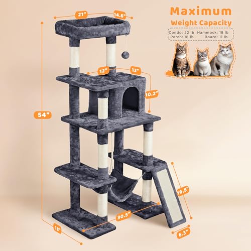 54in Cat Tree Tower for Large Cats (Dark Gray / 54in)