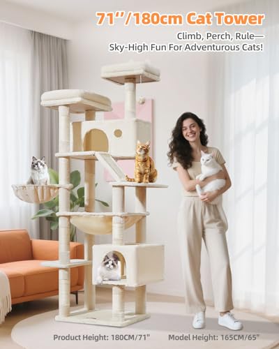 Cat Tree 71 in Extra Large Cat Tower for Inddor Cats (Beige / 71 Inches)