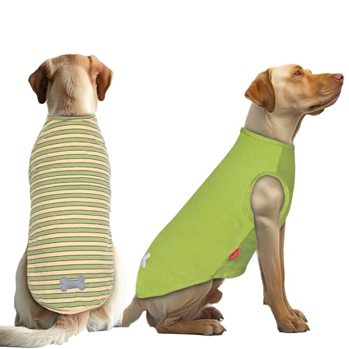2Pack Cotton Dog Shirt for Large Dogs Soft Striped Tank Top (XXX-Large (55-75lbs) / 05# 2Pack (Green+Striped))