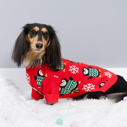 Funny Penguins Dog Ugly Christmas Sweater (Small / Snowflake Penguin)