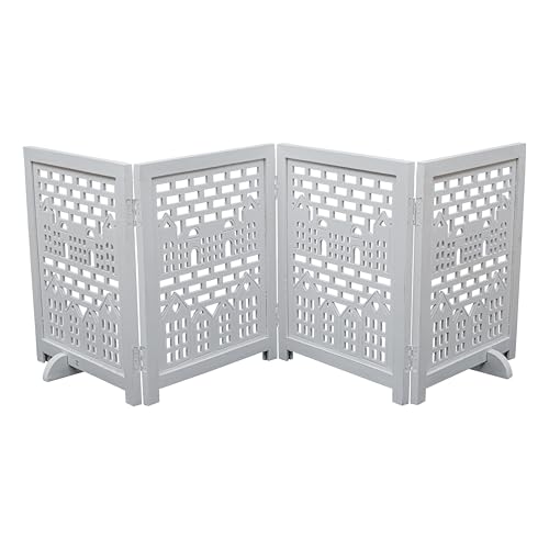 Freestanding Pet Gate for Dogs (White Antique / 72X22.5"_4Panel)