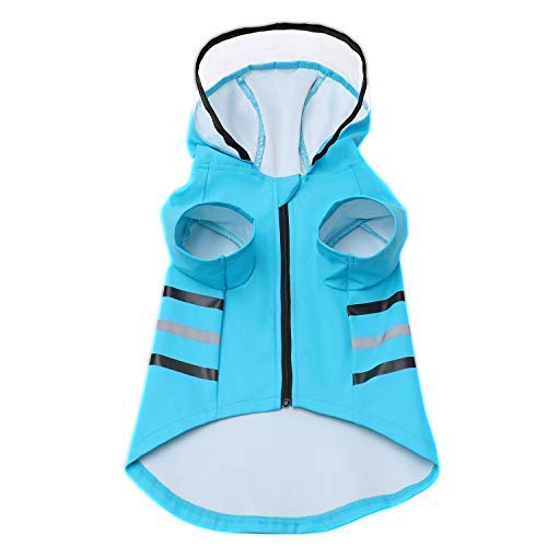 Reflective Dog Raincoat Dog Rain Jacket with Hood Lightweight Waterproof Rain Coat for Puppies (Large / Blue)