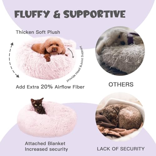 35in Covered Large Dog Bed with Blanket Attached Calming Burrow Pink (35.0"L x 35.0"W x 10.0"Th / Pink)