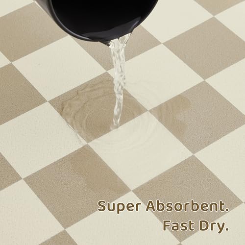 Checkered Dog Feeding Mat (24"L x 16"W / Khaki)