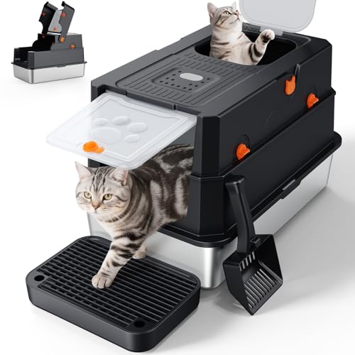 Stainless Steel Litter Box with Lid (X-large / Black)
