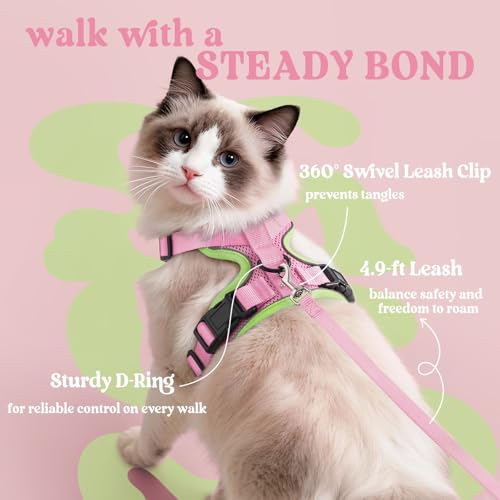 Cat Harness and Leash Set (M / Pink & Light Green)