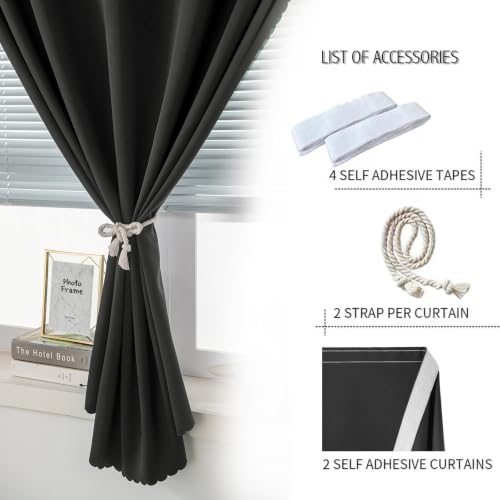 Adhesive Blackout Curtains (59"W x 59"L (Pack of 2) / Black)