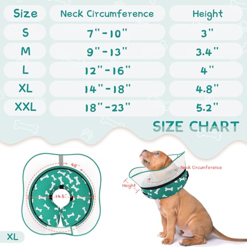 Raised Inflatable Dog Cone Collar to Stop Licking (T Bone Green / XL(Neck 14"-18"))