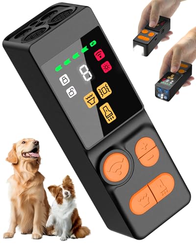 Digital LED Display] ultrasonic Dog bark Deterrent with 4 Transmitters (Black)