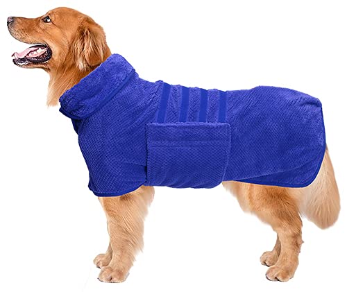 Pineapple Grid Fast Drying Super Absorbent Dog Cat Bath Robe Towel (Medium / Blue(Pineapple grid))