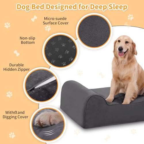 Orthopedic Dog Beds for Large Dogs (48.0"L x 30.0"W x 7.0"TH / Premium Version-Grey)
