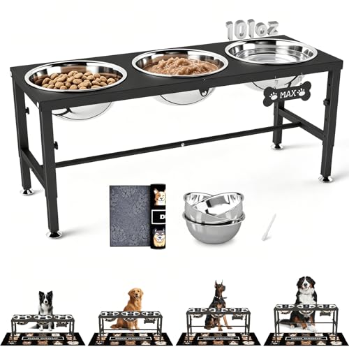 Elevated Dog Bowl Stand for Large Dogs& Extra Large Dogs with 3 Bowls 101oz (Black-3L-Three)