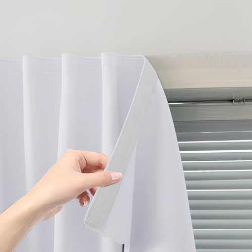 Stick On Blackout Curtains No Drill Required Self Adhesive Window Coverings for Bedroom Living Room Kitchen 70" W x 59" L White 1 Panel (70"W x 59"L (Pack of 1) / White)