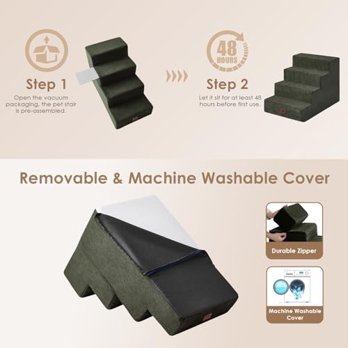 Dog Stairs for Bed 20" H (Military Green / Extra Wide 16.5" x 28" x 20")