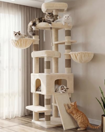 Cat Tree 82.7″ Extra Tall Cat Tower for Large Cats Adult HCT063MJ (82.7 inch / Beige)
