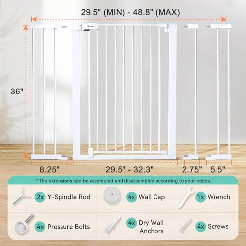 36" Extra Tall Baby Gate for Stairs (36"Tall 48.8"Wide / White)