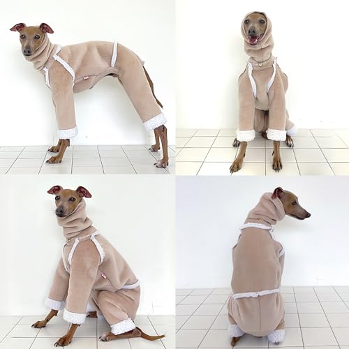 D Doggy Star Italian Greyhound Cold Weather Coat Warm Fleece Corduroy Sweater Turtleneck Onesie Clothes Whippet for Dog (M / Corduroy Beige)