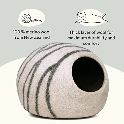 Cat Cave Merino Wool Bed for Indoor Cats (Light Gray / Medium)