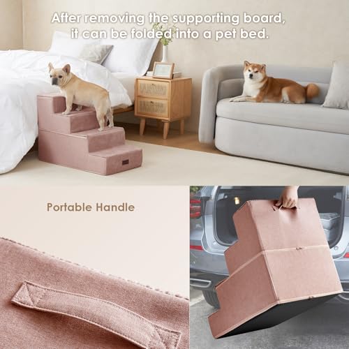 Dog Stairs for Bed 20" H (Pink / Extra Wide 16.5" x 28" x 20")