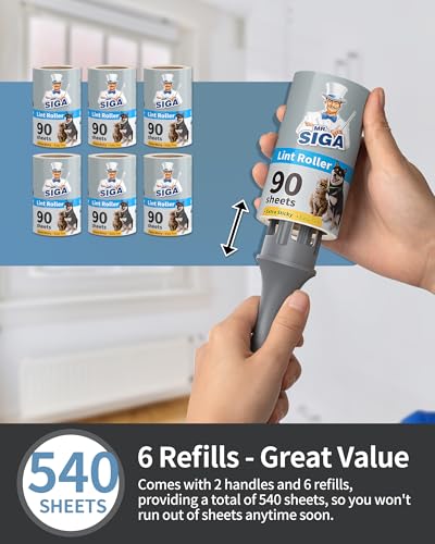 Extra Sticky Lint Roller Pet Hair Remover for Clothes (540 Sheets)