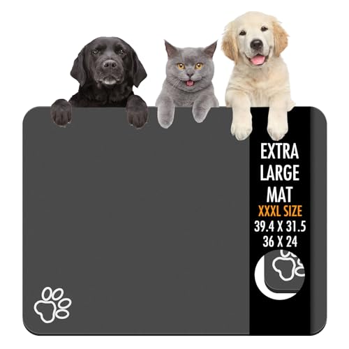 Dog Food Mat 36" x 24" Extra Large Absorbent Dog Mat for Food and Water (36"L x 24"W / Dark grey)