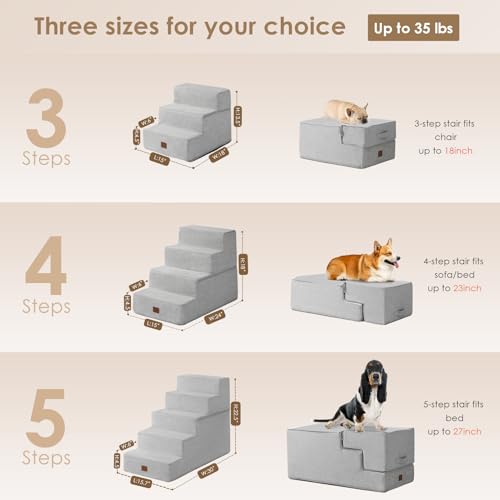 Dog Stairs for Bed 18" H (Light Grey / Standard 15" x 24" x 18")