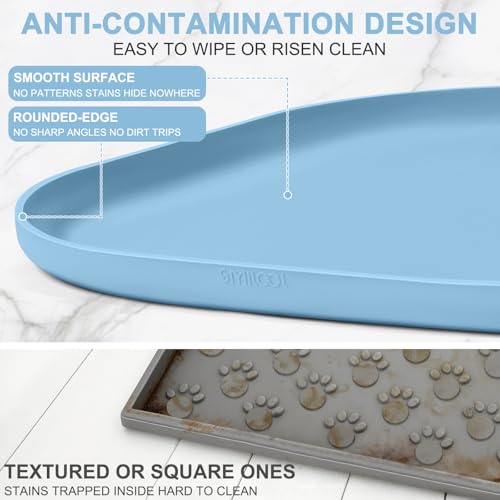 Waterproof Silicone Pet Food Mat with Raised Edge for Dog & Cat (Light Blue / 22"L x 14"W)