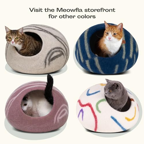 Cat Cave Merino Wool Bed for Indoor Cats (Beige / Medium)