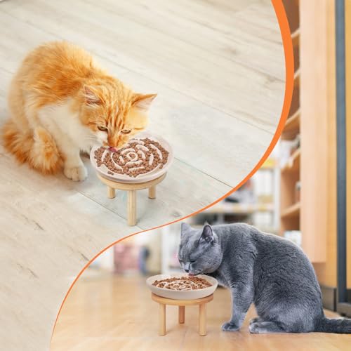 Elevated Slow Feeder Cat Bowls (apricot)