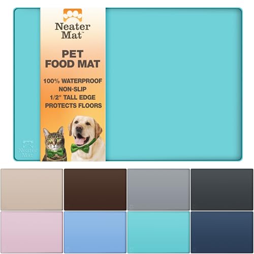 Neater Mat Pet Mats for Food and Water (24"L x 16"W / Aquamarine)